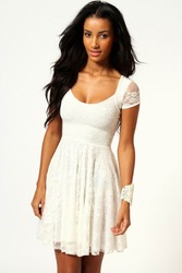 Белое Кружевное платье с рукавом размер M, XL F2206-1 