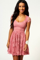 розовое кружевное платье с рукавом размер M, XL F2206-3 